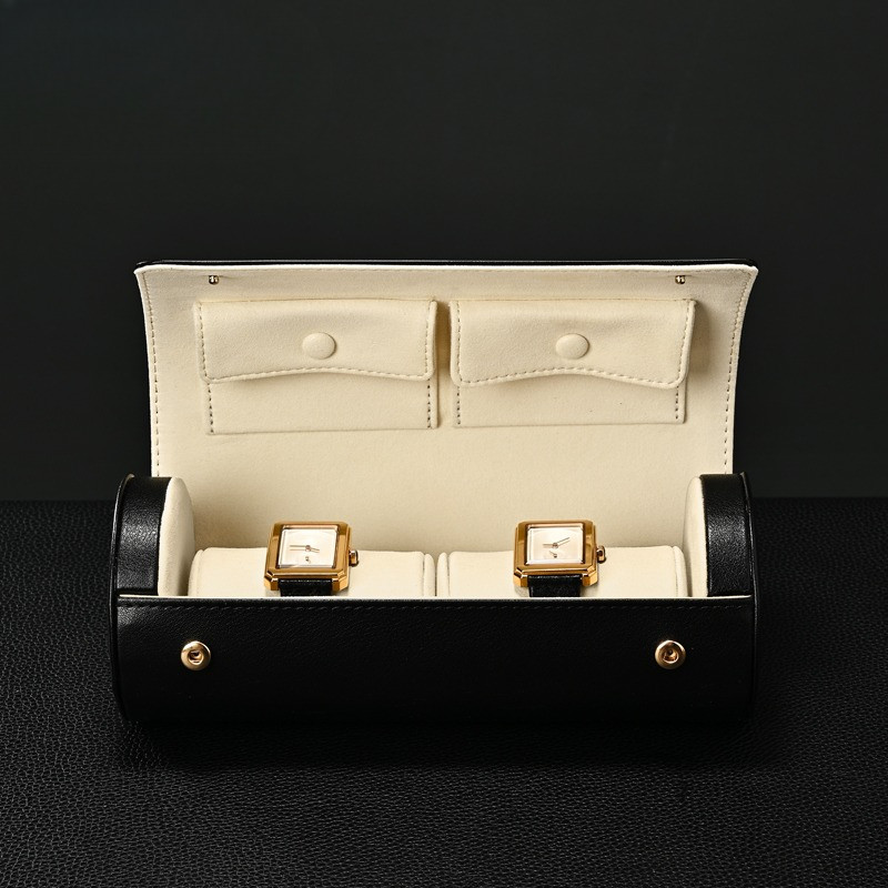 FANXI Watch Box Jewelry Storage Elegant Black Leather Design with Soft Lining Portable Case for Stor