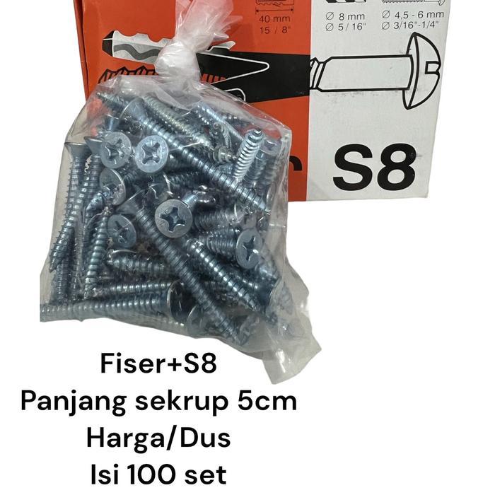 FISER S8 + SEKRUP / SEKRUP AMBALAN / SEKRUP TEMBOK - S8+5cm/100SETpasti diskon