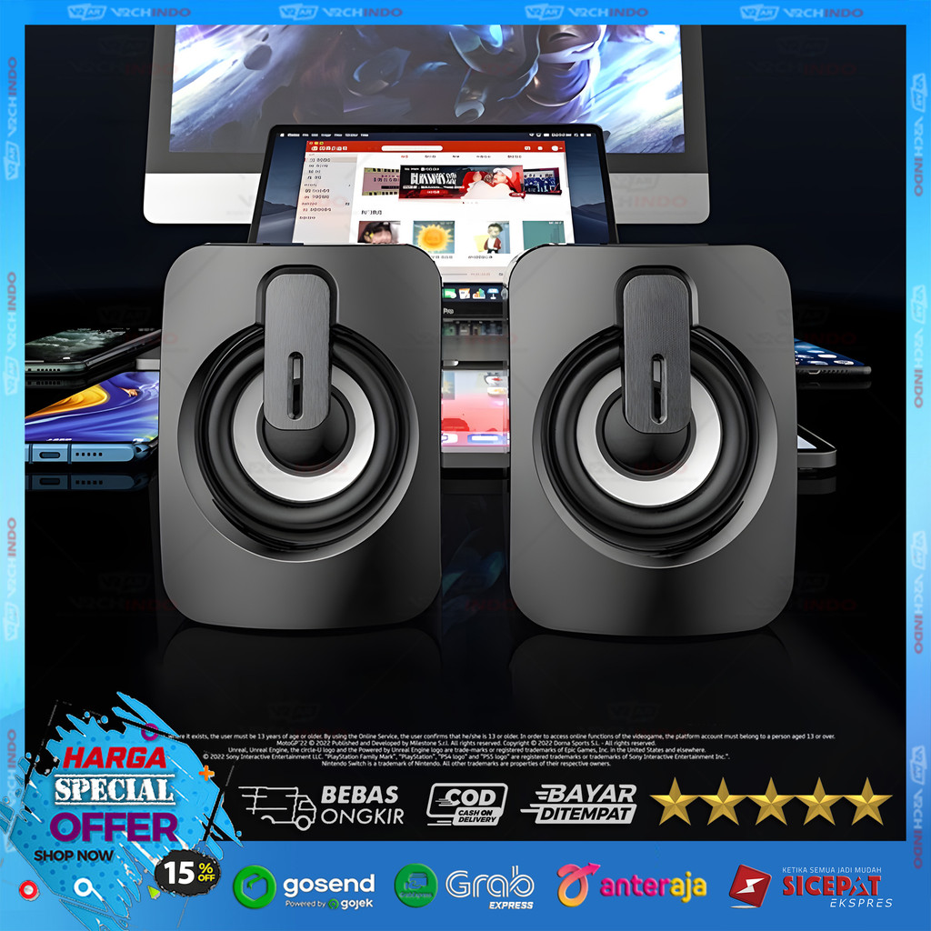 Speaker Gaming USB Multimedia Desktop Stereo Bass Jernih Plug & Play High Quality 