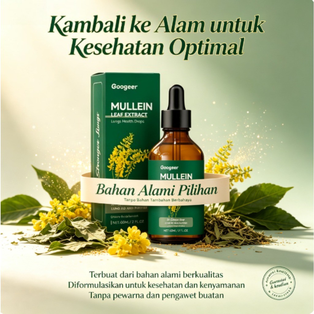 Googeer Mullein Leaf Extract 60ml, Ekstrak Daun Mullein 10:1, dukung kesehatan paru & pembersihan pe