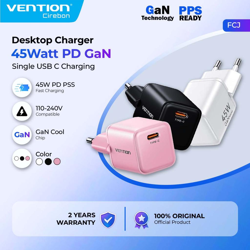 VENTION Adaptor Kepala Charger GaNDash Adaptor iPhone Samsung Macbook PD PPS 45W - FCJ