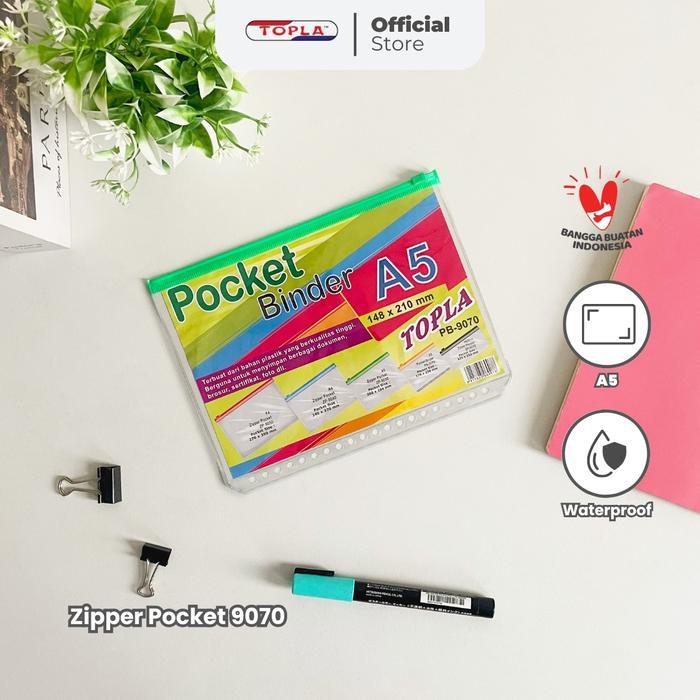Topla Zipper Pocket Binder Mika 9070 Map Plastik Transparan Bening Binder A5 Ziplok A5 Stationery Bi