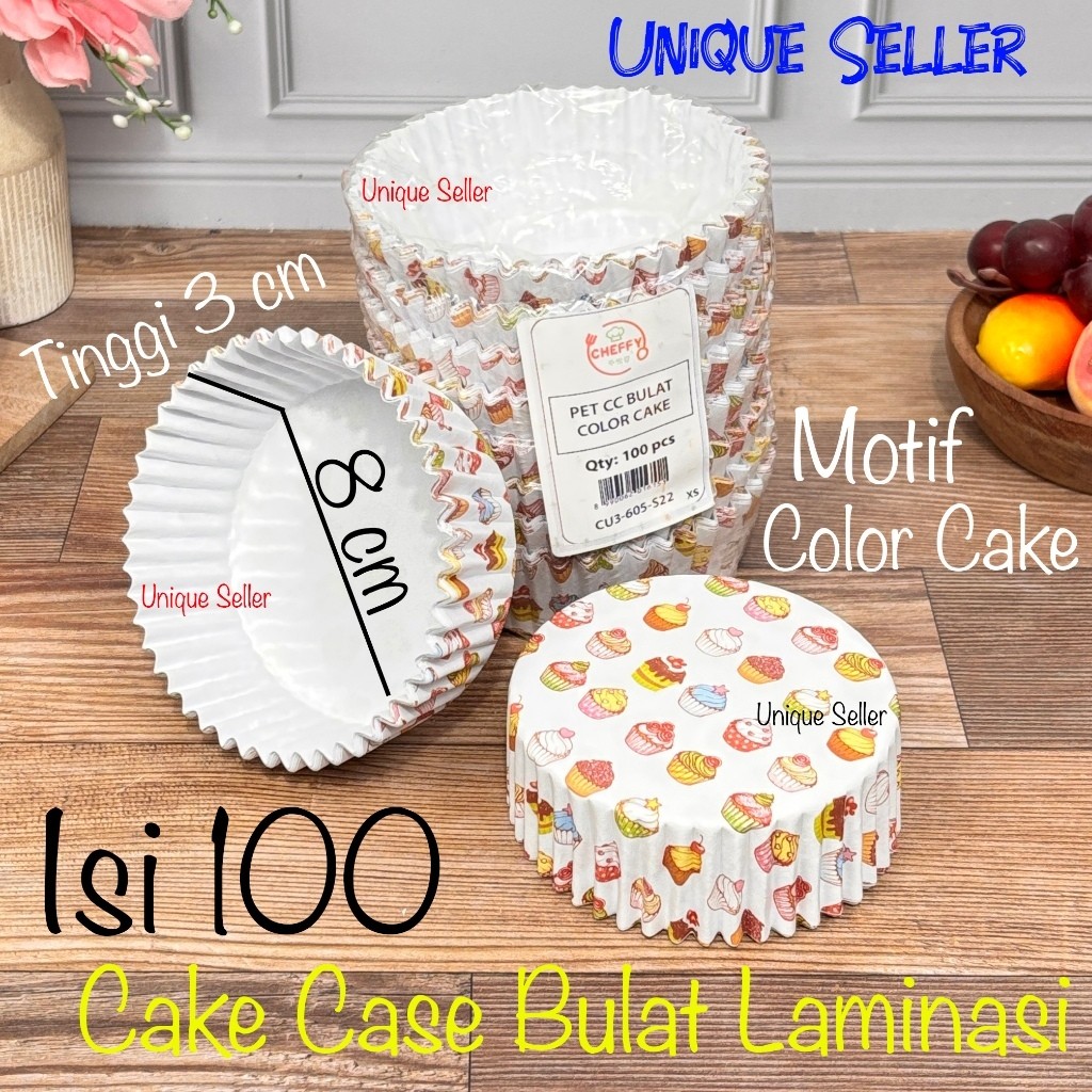 Isi100 Cake Case Bulat Laminasi 8cm Color Cake Anti Minyak Cup Cake Case PET CC 8 cm Kertas Alas Kue