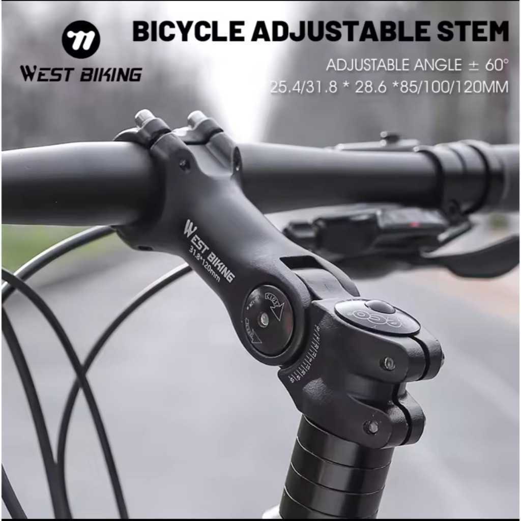 Foto West Biking Adjustable Stem Sepeda MTB 0-60 Derajat Clamp Standar 25.4mm OS 31.8mm 90 110 120 mm Adjustable Bike Stem Riser Alloy 25.4 31.8 mm Handlebar Clamp