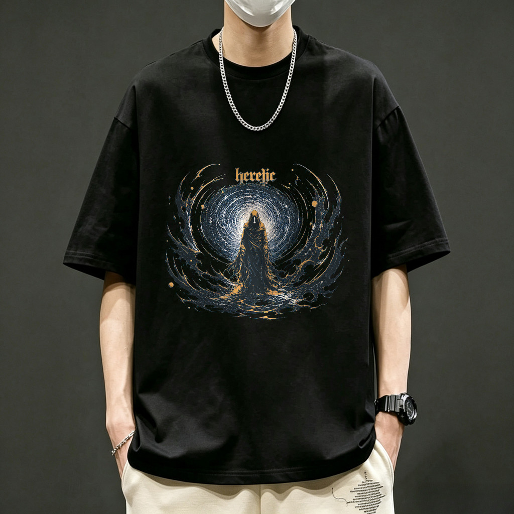 Kaos T Kata Kata Heretic Hooded Figure Gothic Graphic Unisex