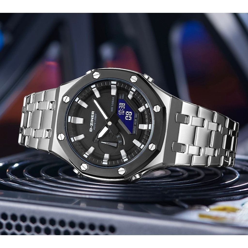 Buy 1 Get 1  Jam Tangan jam tangan  Dziner Jam Tangan Pria Double Time 8335 Rantai Stainless Steel  