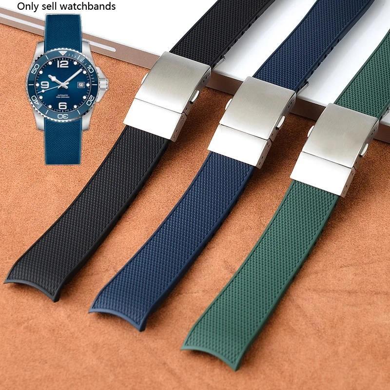Silicone Rubber Wat Strap Soft Fog Buckle Watband For Longines Conquest Hydro Conquest L3 Wat Access