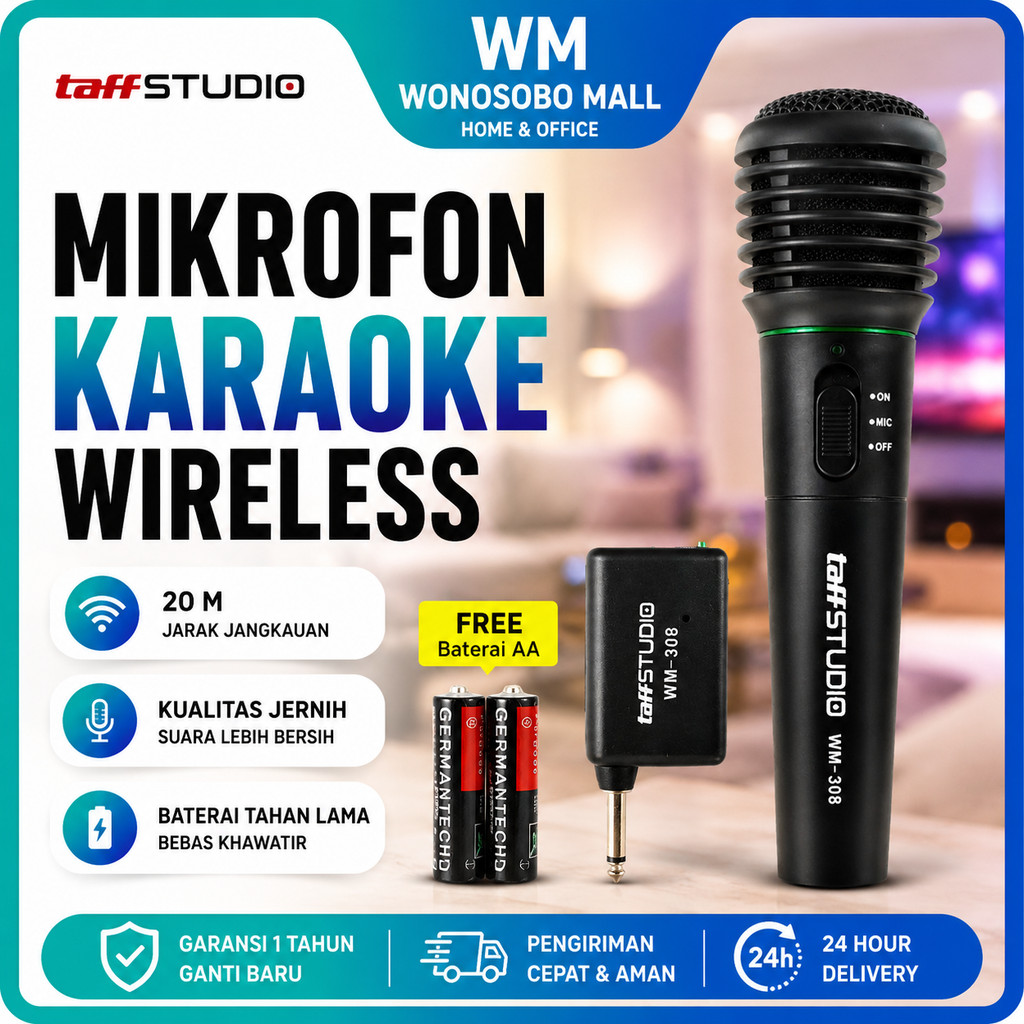 WM Mikrofon Karaoke Profesional 2 in 1 Wireless Wired 2.4Ghz - WM-308