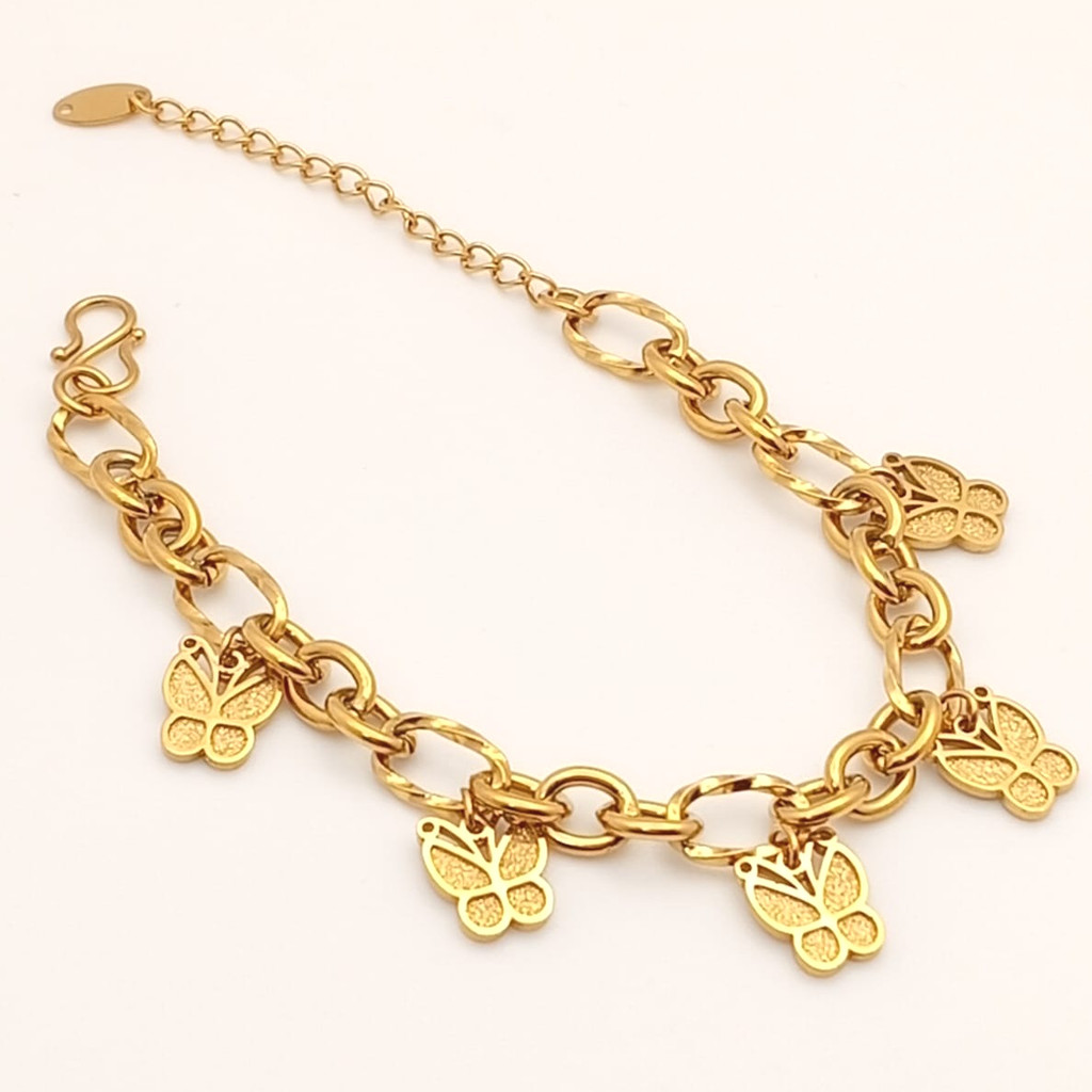 BRACELET TITANIUM GELANG RANTAI KUPU EMBOSS AMULET TITANIUM ANTI KARAT ANTI LUNTUR KODE 750