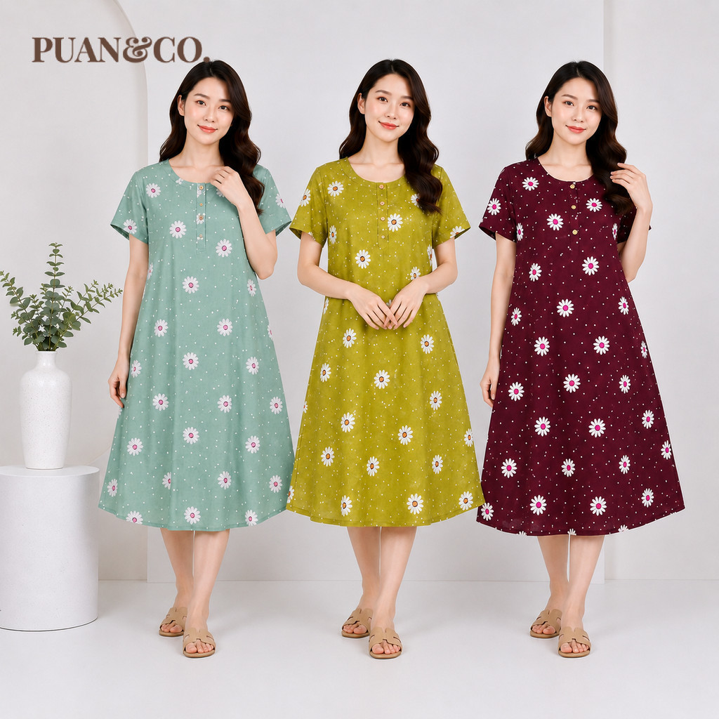 Daster Klok Motif Bunga Daisy - Daster Wanita Kekinian Adem Nyaman Lengan Pendek