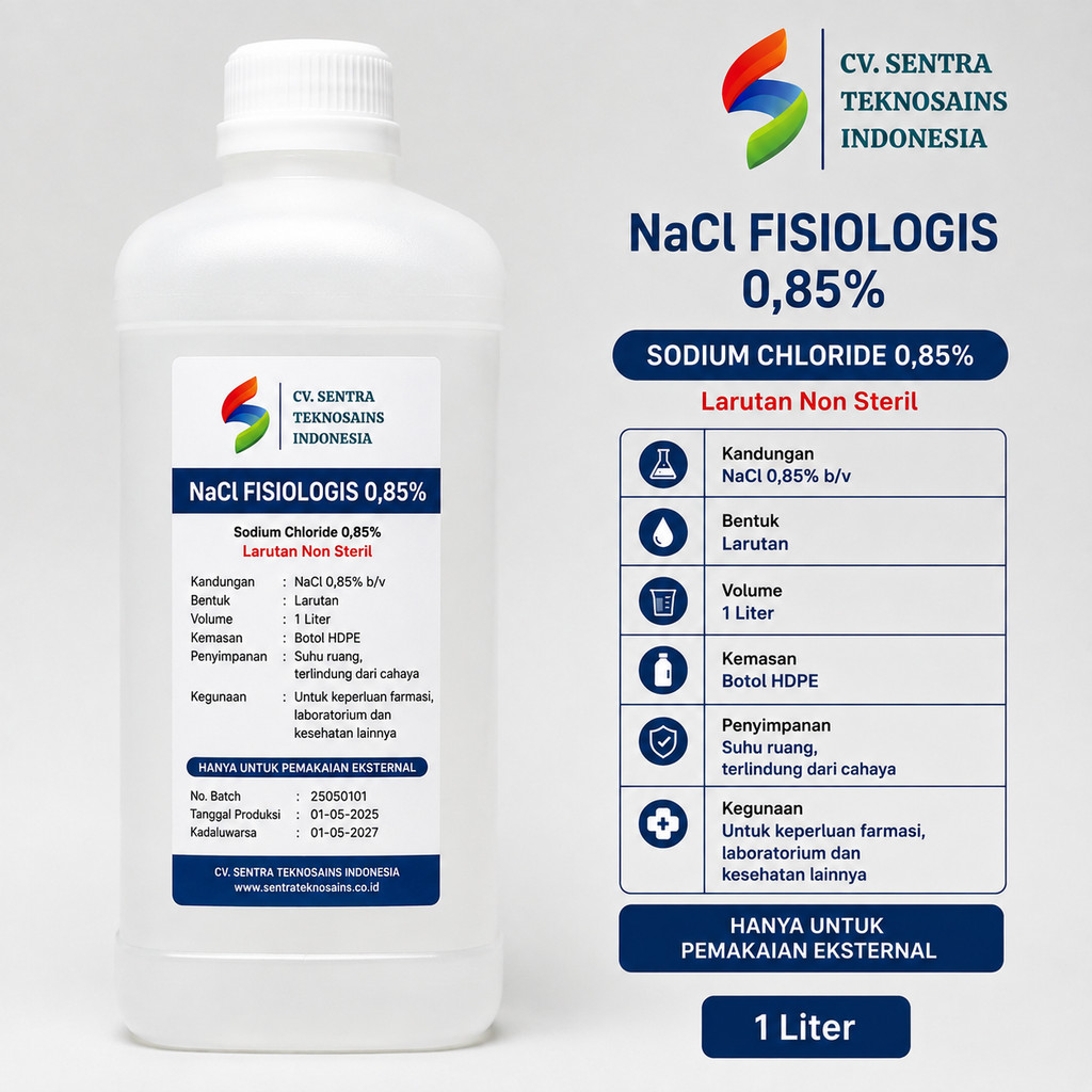 NaCl Fisiologis 0,85% 1 Liter | Sodium Chloride 0,85% | Larutan NaCl | Larutan Garam Fisiologis | Na