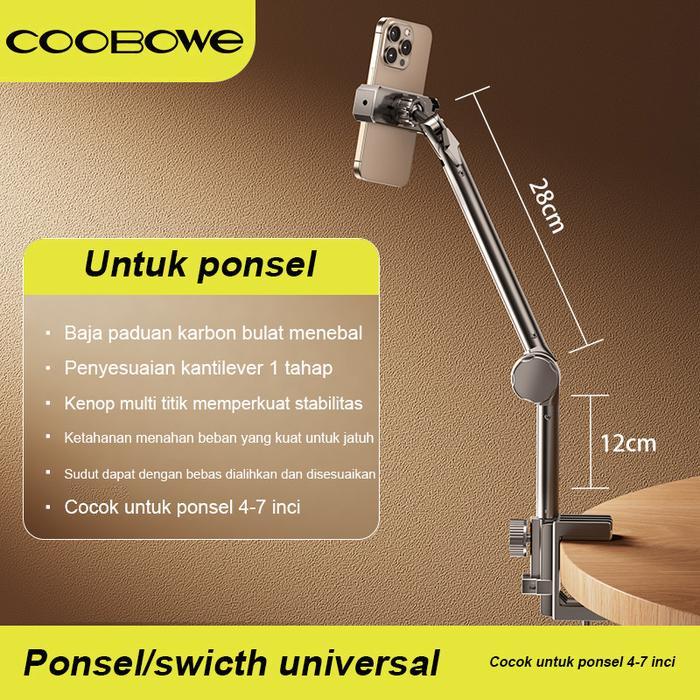 COOBOWE Multi-Function Metal Arm Tripod lazypod Phone Holder Handphone Bracket 360 Degree Rotable St