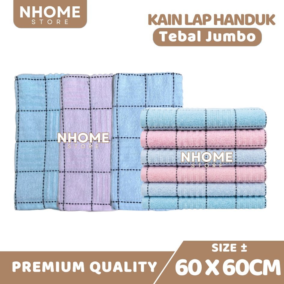Serbet Dapur 1 Lusin Tebal Jumbo Lap Kain Dapur Handuk Lap Piring 60 x 60 cm