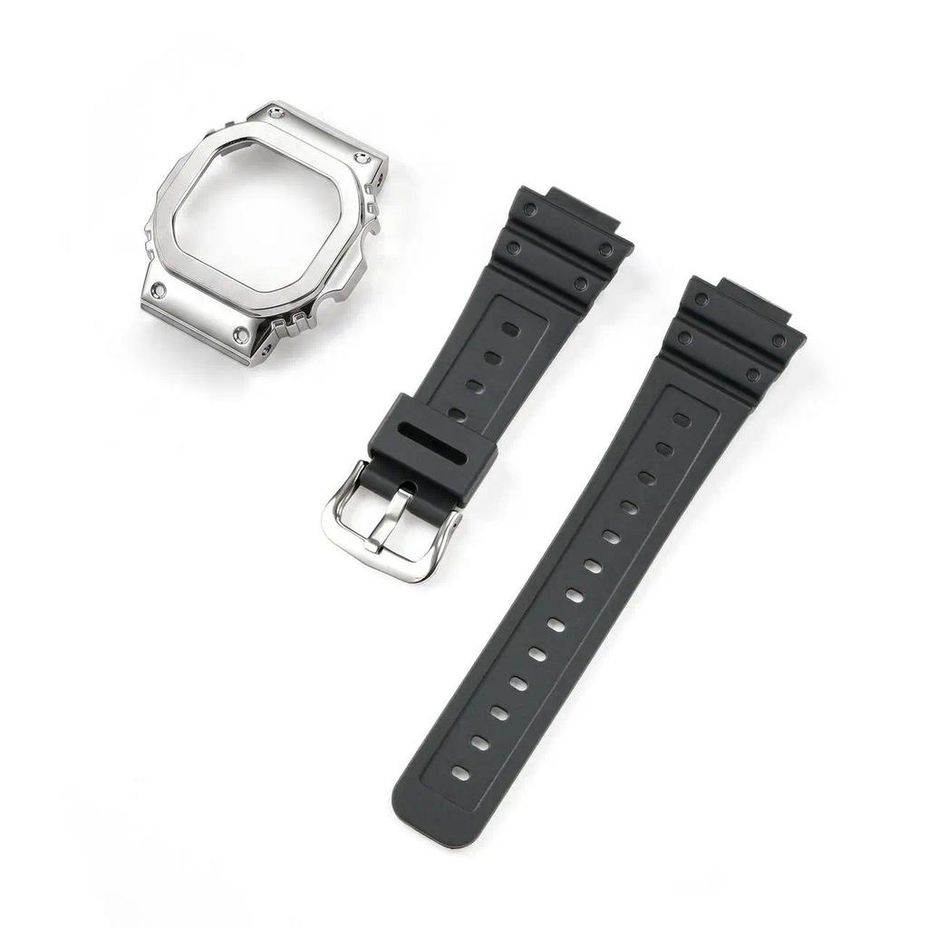 Stainless steel bezel case+silicone strap Protective case for small square DW-5600E DW-5600BB DW-560