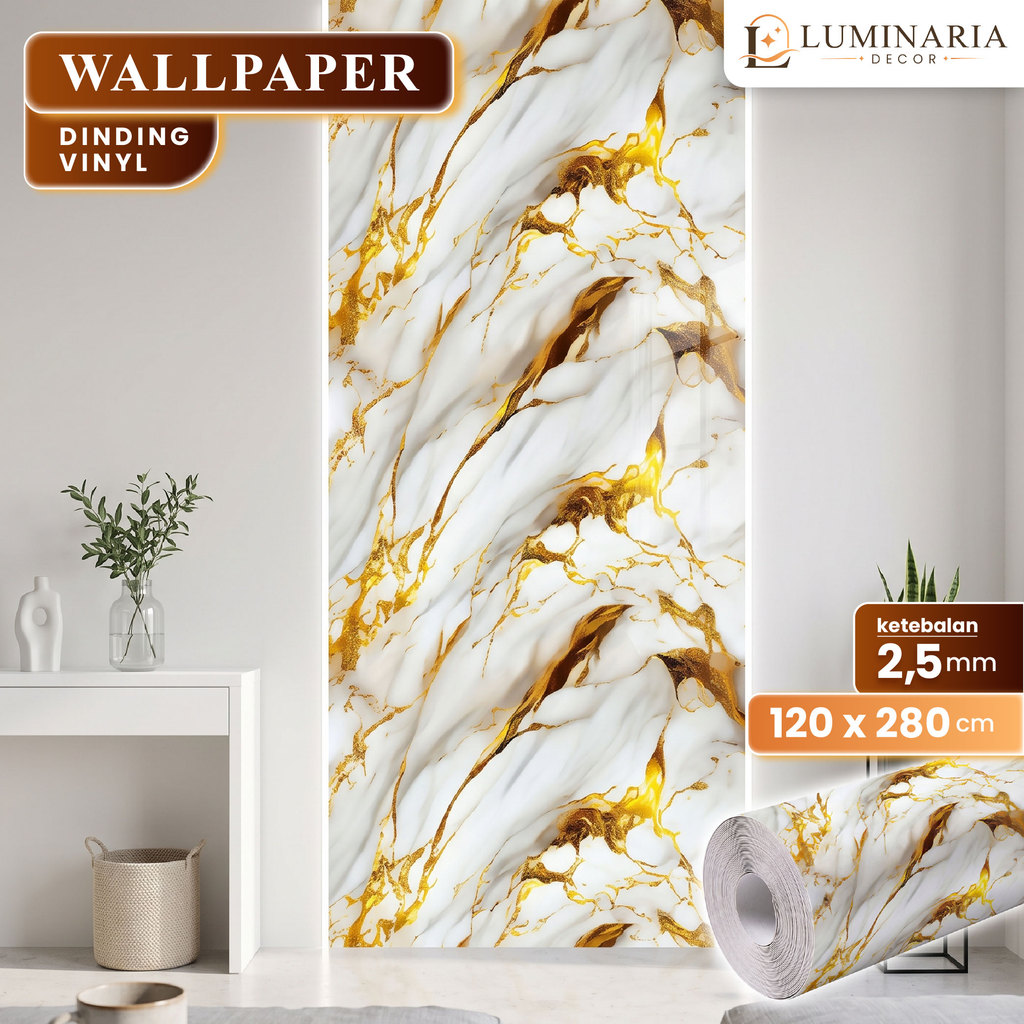 Wallpaper Dinding Vinyl Marble 1.2x2.8 m Ketebalan 2.5 mm Motif Marmer Premium Anti Air Mudah Dipasa