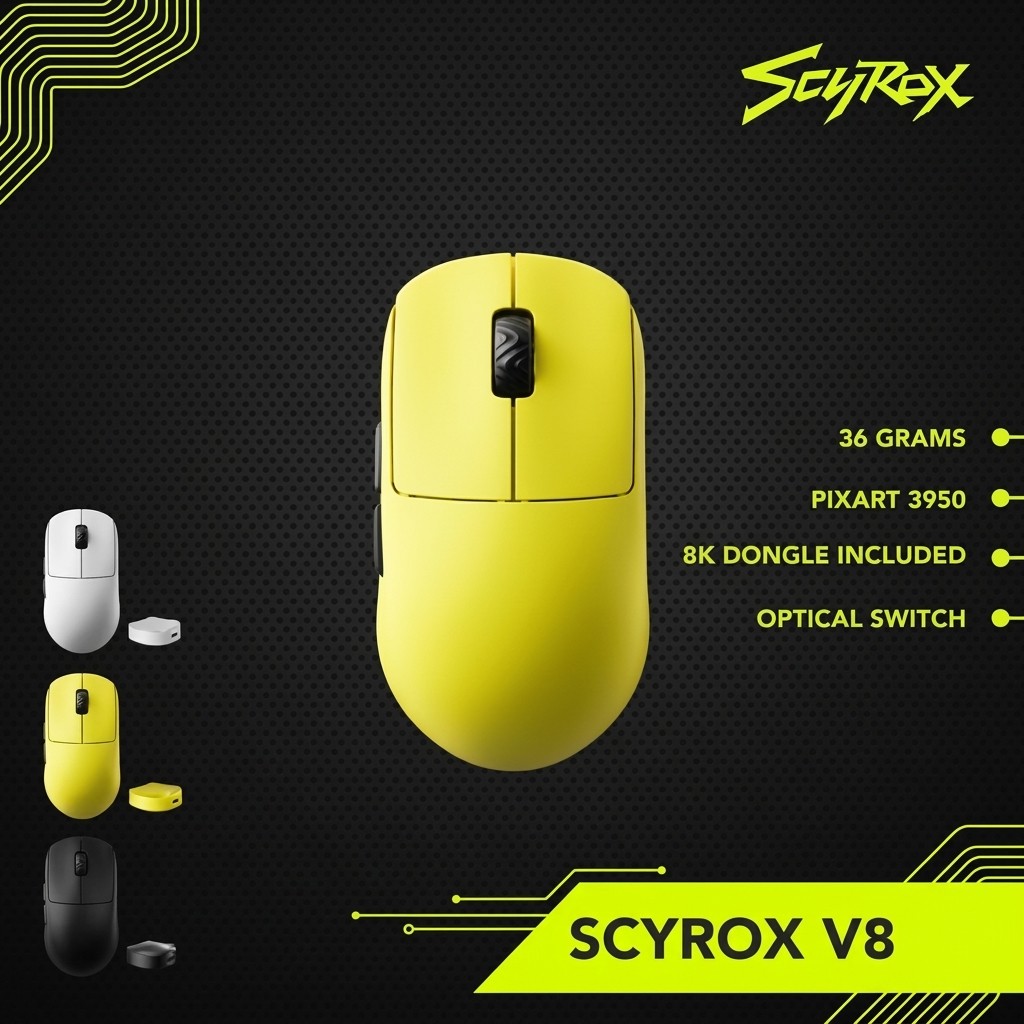 Scyrox V8 / V-8 Ultra Lightweight Gaming Mouse PAW-3950 8K Polling Rate