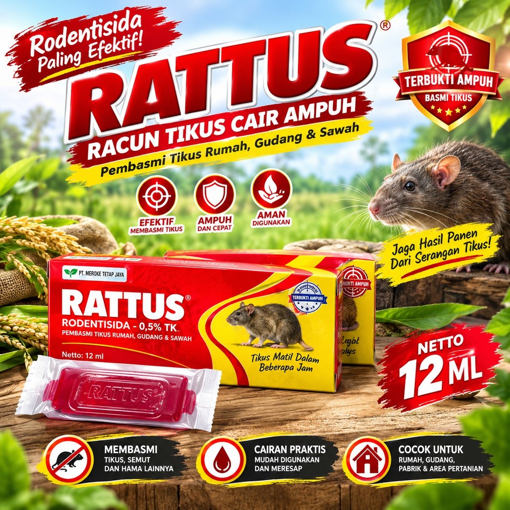 Racun Tikus Cair Rattus 12ml Paling Ampuh Pembasmi Tikus Rumah Sawah & Gudang