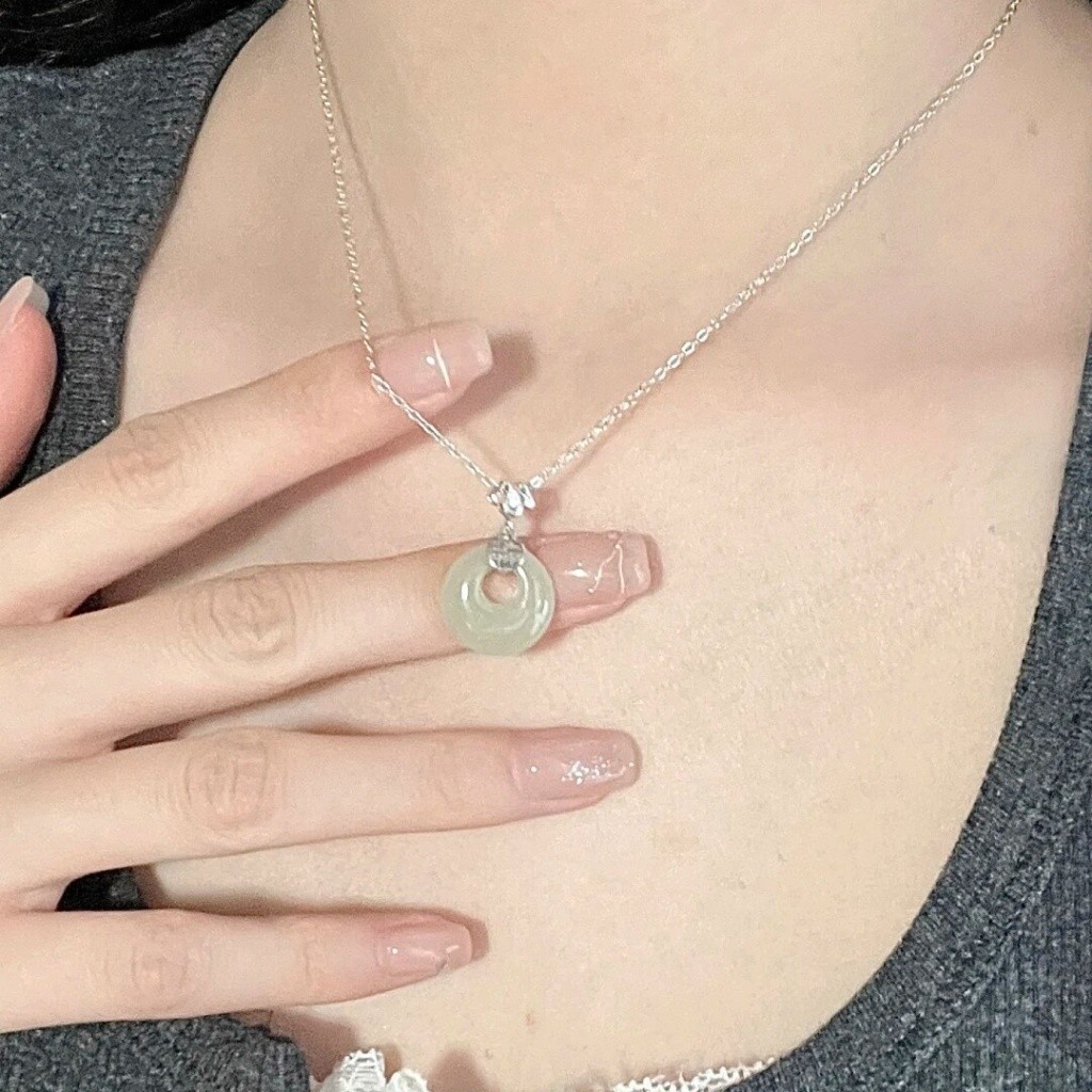 Hati Jewelry Kalung Titanium Wanita Anti Karat Liontin Donat Giok Imitasi Perak[COD]
