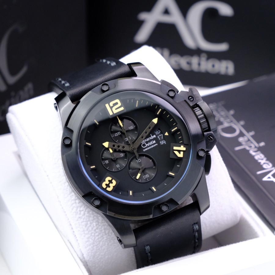 ORIGINAL Jam Tangan Pria Alexandre Christie AC 6295 / AC6295 Garansi 1 Tahun - Tali Kulit