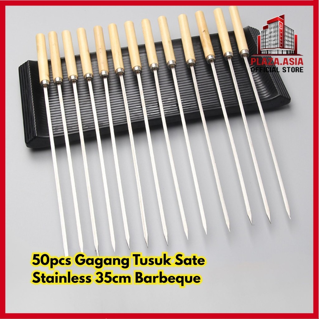 50pcs Gagang Tusuk BR212 Sate 35cm Barbeque Tools Cooking Reusable Stainless