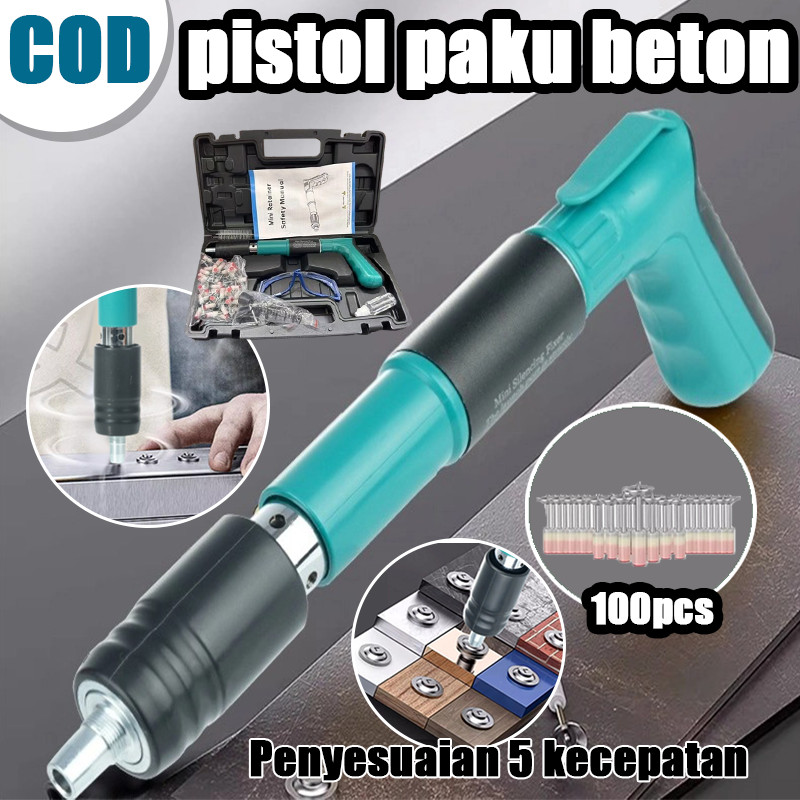【COD】1 set alat tembak paku beton + paku 100/120/alat tembak paku beton tembok semen/alat tembak pak