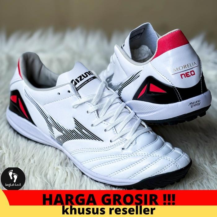 PROMO  SEPATU FUTSAL MIZUNO MORELIA NEO 4 PRO WHITE BLACK CHINESE RED TURF TF - 39