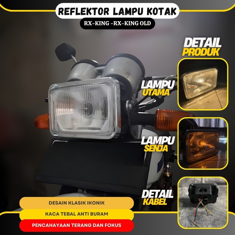 Reflektor Headlamp Lampu Depan Motor Rx King RXK 5T5 Old Tua Cobra Master Model Kotak Variasi