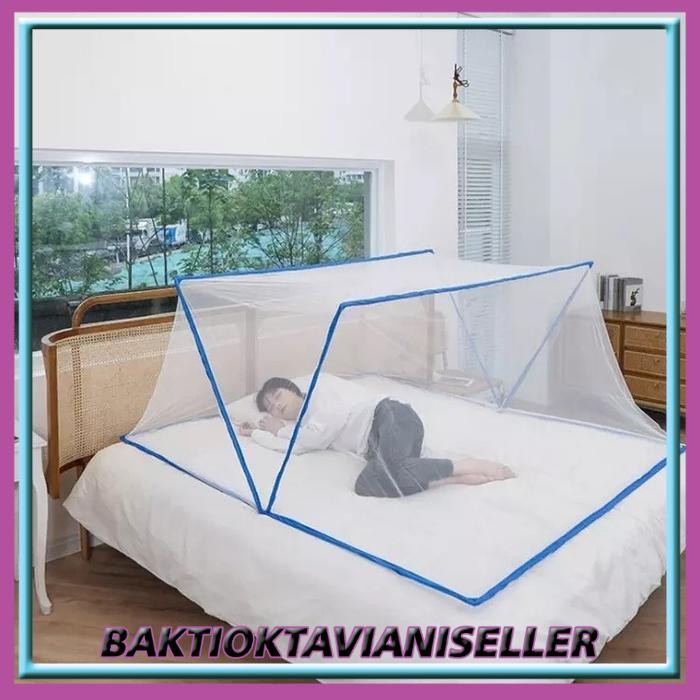 Kelambu Tempat Tidur 120 x 200cm Semua Ukuran/Kelambu Kotak Lipat - Kotak 80x190 CM, Merah Muda