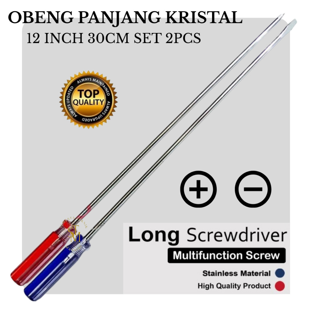 KUALITAS TEKIRO Obeng Panjang Set 2 Pcs 12 Inch 30 cm - Obeng Plus Minus - Obeng Radio Plus Minus - 