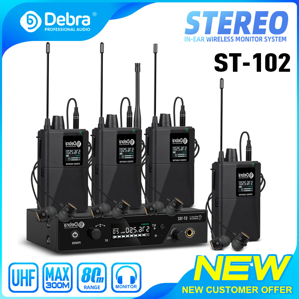 Debra ST-102 Wireless In-Ear Monitor System Stereo with Bluetooth UHF range 80-300m for stage, recor