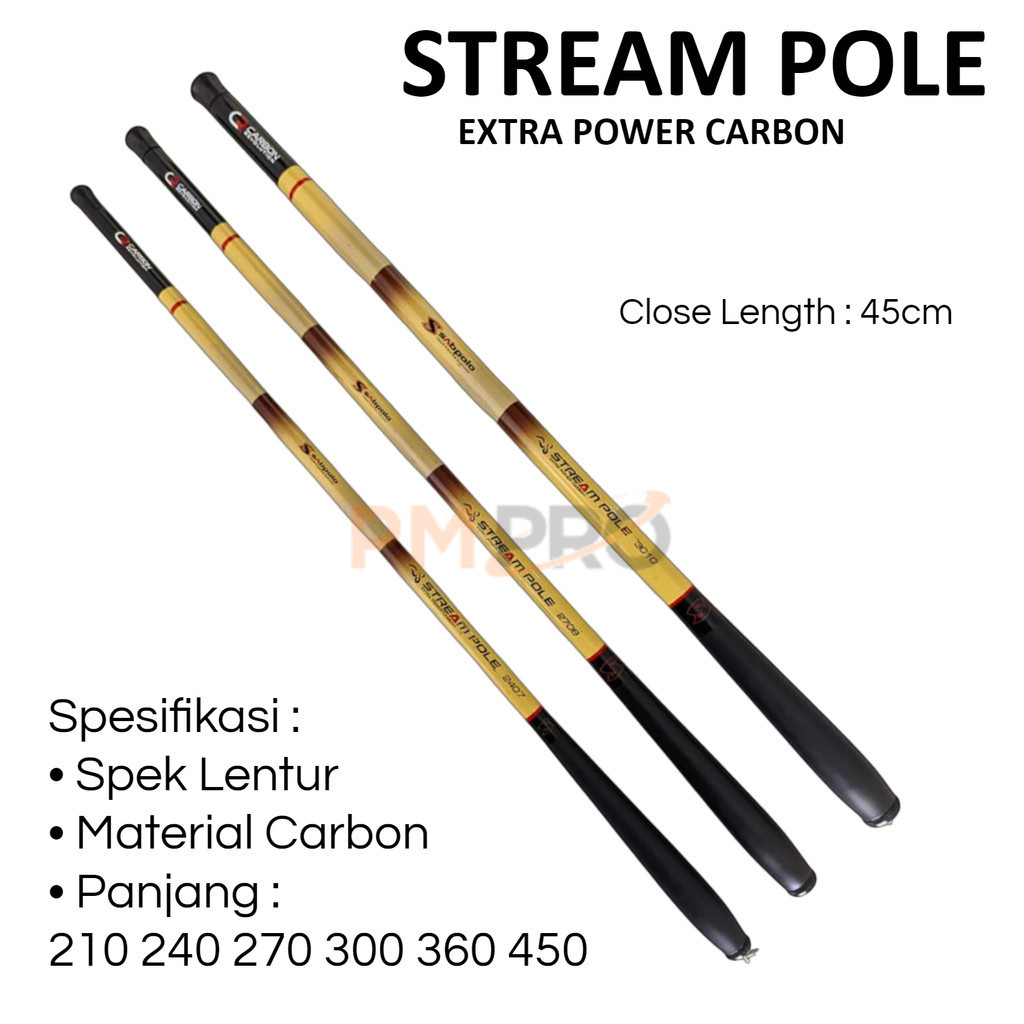 Joran Tegek Sabpolo Stream Pole 180 210 240 270 300 360 Carbon Ruas Pendek Spek Lentur Free Packing