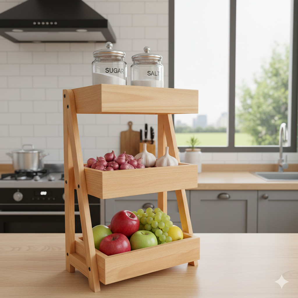 Rak Bawang Susun KAYU JATI Gratis Stiker Tempat Telur Bumbu Dapur Unik Aesthetic Kualitas Premium