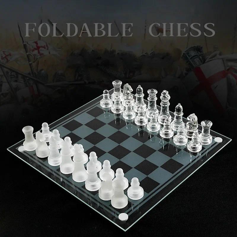 Luxury Glass Chess Chess Game Set Transparent Board Craft Elegant Glass Chess Pieces Board Game for 