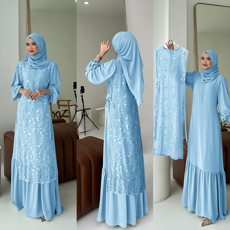 [Padu Dress] Gamis Jumbo Biru Muda – Gamis Busui Termurah Kekinian untuk Pesta & Kondangan