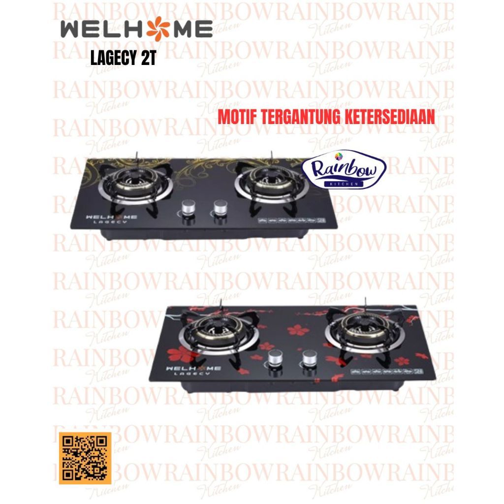Welhome Kompor Gas Lagecy Kaca 2 Tungku Tanam