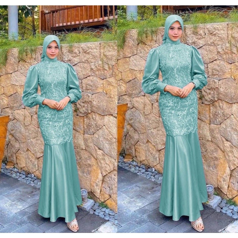 [Padu Dress] Gamis Tile Mutiara Jumbo Warna Sage Green – MAXI Muslimah Elegan untuk Lebaran & Pesta