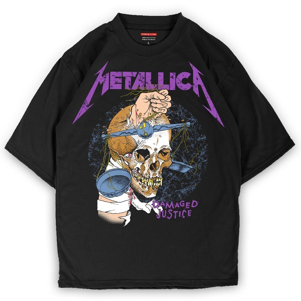 KAOS METALLICA DAMAGED JUSTICE TSHIRT METALICA BAJU METALIKA BAJU MUSIK METAL ROCK pria OVERSIZE RHS
