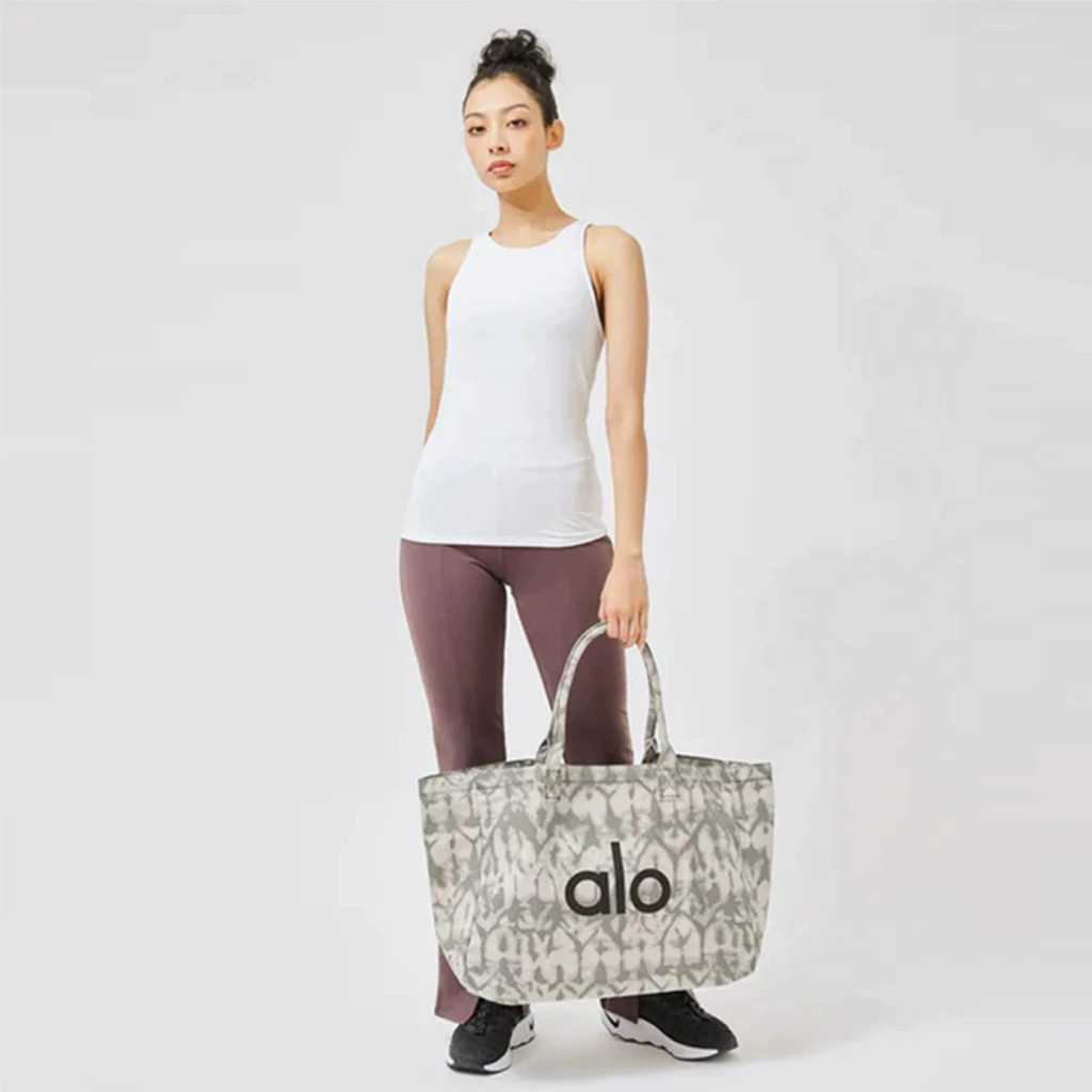 Sale 100% Original Alo Yoga Iconic Shopper Tote Bag Gray Tie Dye Large Canvas Tote Bag Gym Travel