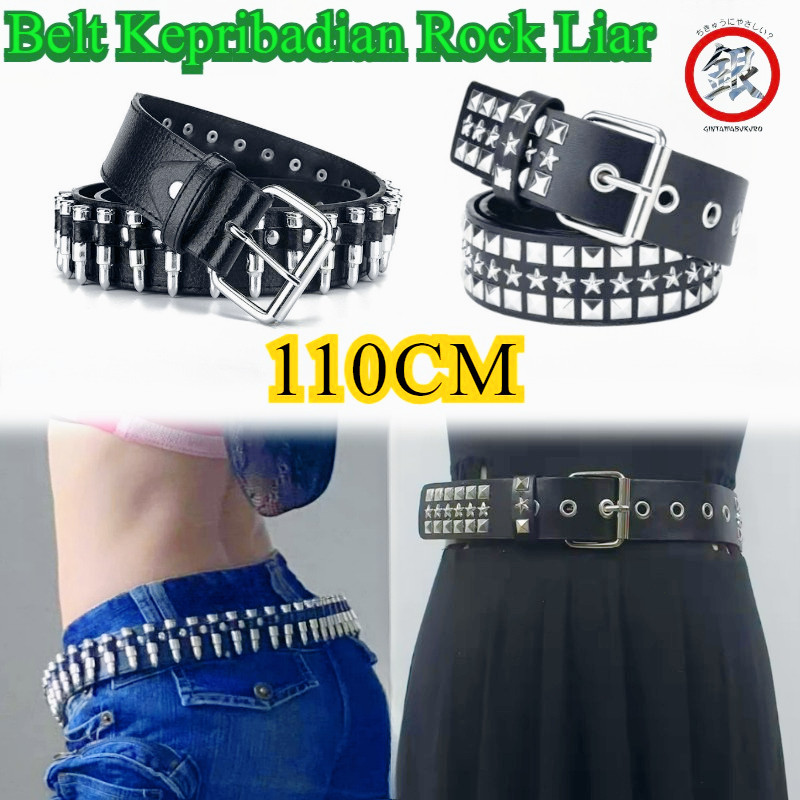 110CM BGS - 483 Gesper Punk Rock White Pin Buckle Belt/Hip Hop Rock Studded Belt/Fashion Wanita Kuli