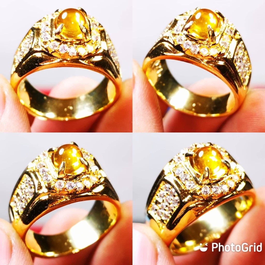 Cincin Batu Asli Permata Pria Kuning Mustika Lipan Kristal