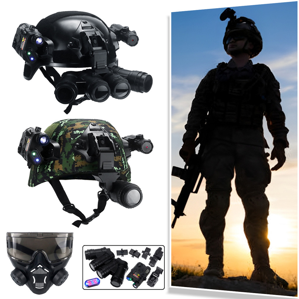 ildren's Tactical Helmet Set with Gas Mask Night Vision Model Laser Airsoft Helmet for Outdoor Shoot