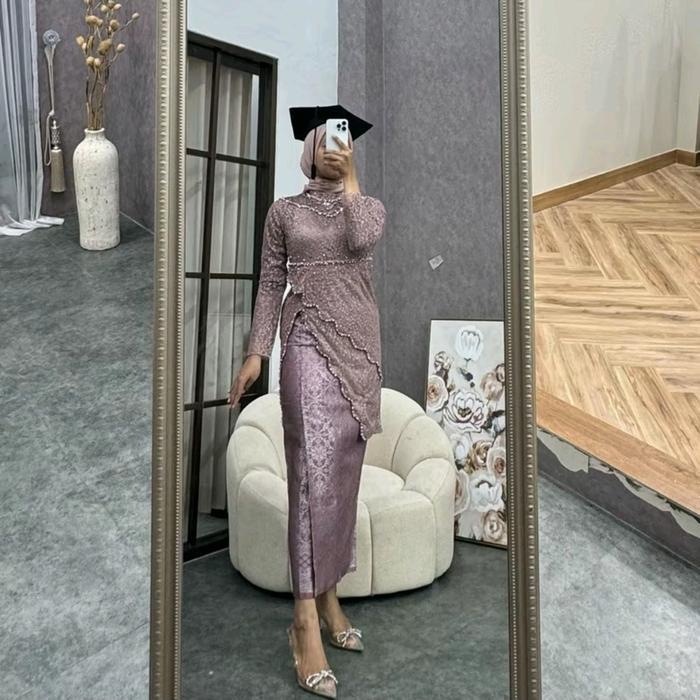 Debatik - Setelan kebaya batik Tiffani Tunik Wanita Dress Baju Panjang Atasan Pesta Katun Kondangan 