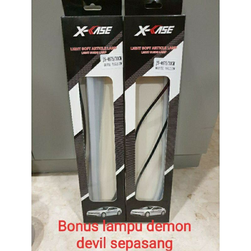 BONUS DEMON Lampu Alis Running 2Warna 30cm X-case BONUS DEMON DEVIL SEPASANG ungu terang biru merah 