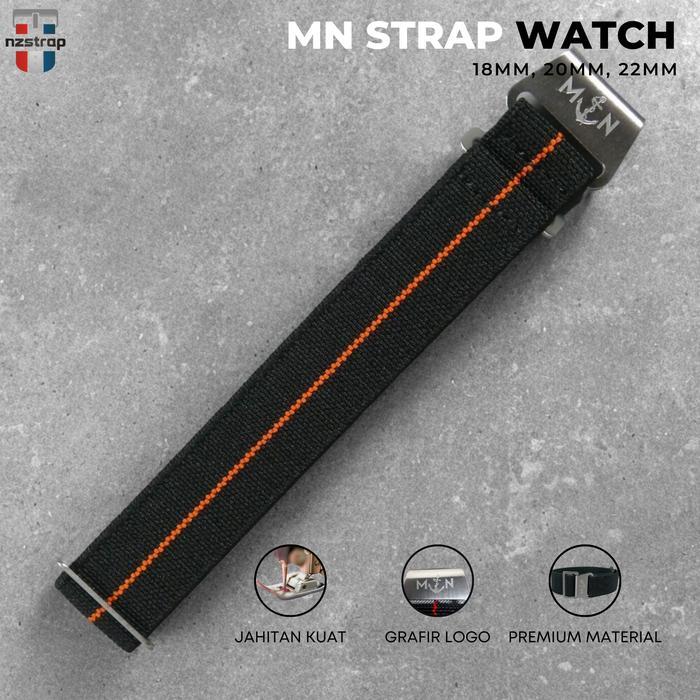 NZ Strap Tali Jam Tangan Marine Nationale Strap Parachute Nylon MN Watch Strap - 17 Black-Orange, 22