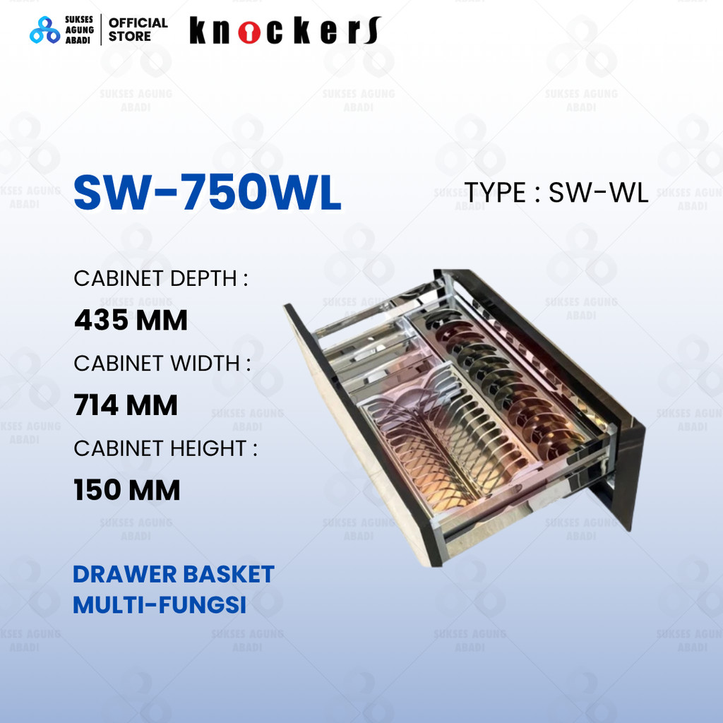 KNOCKERS SW-750WL Rak Drawer Tarik Dapur Stainless 304 Multifungsi Soft Close 75cm Knockers SW 750WL