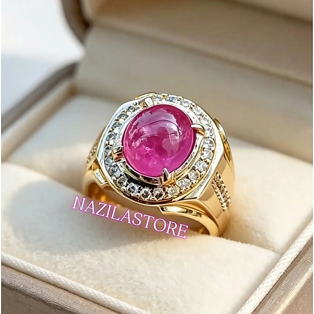 CINCIN BATU PERMATA NATURAL RUBY CATAM POLOS SUPER MEWAH