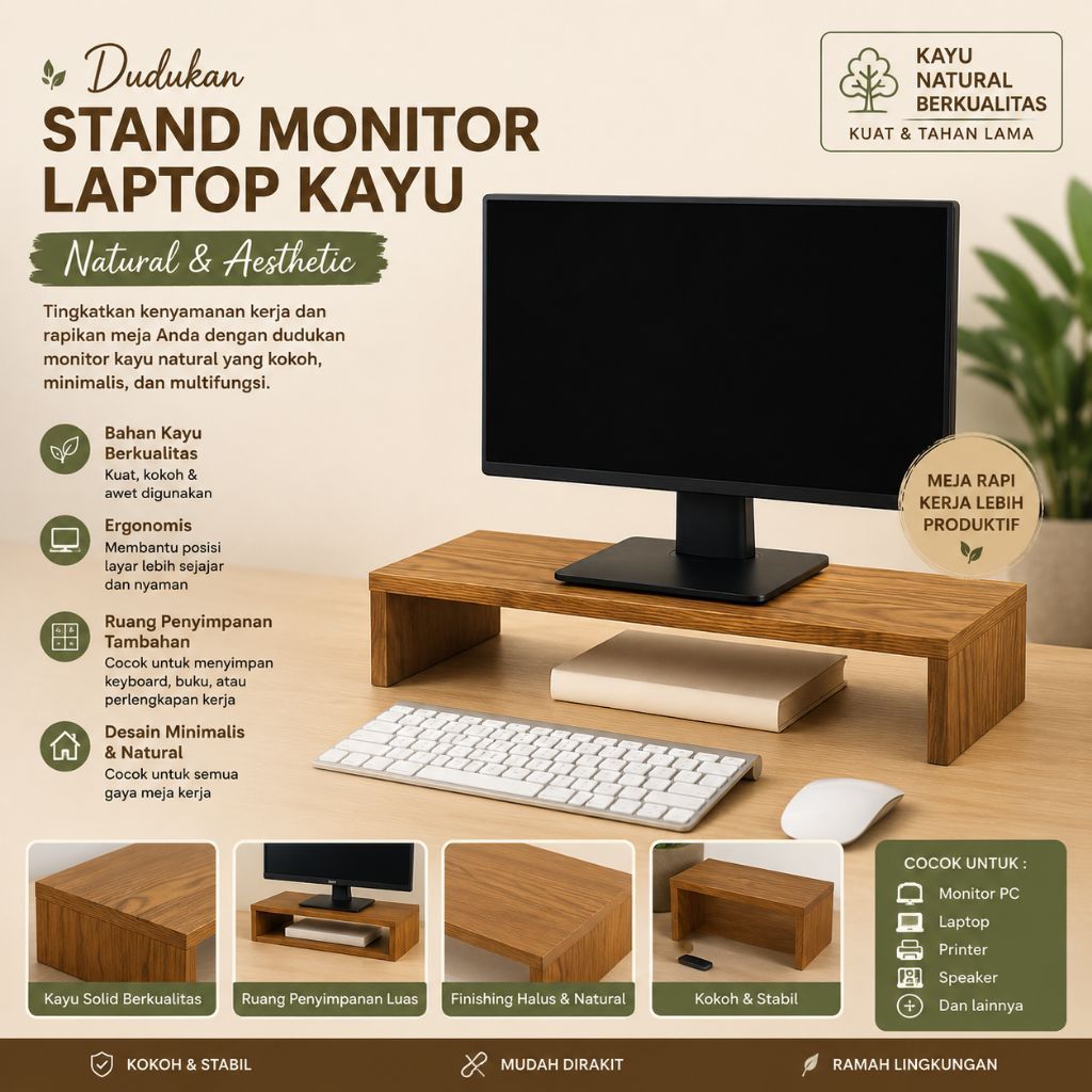 Dudukan monitor stand PC /speaker/laptop dudukan monitor full kayu murah