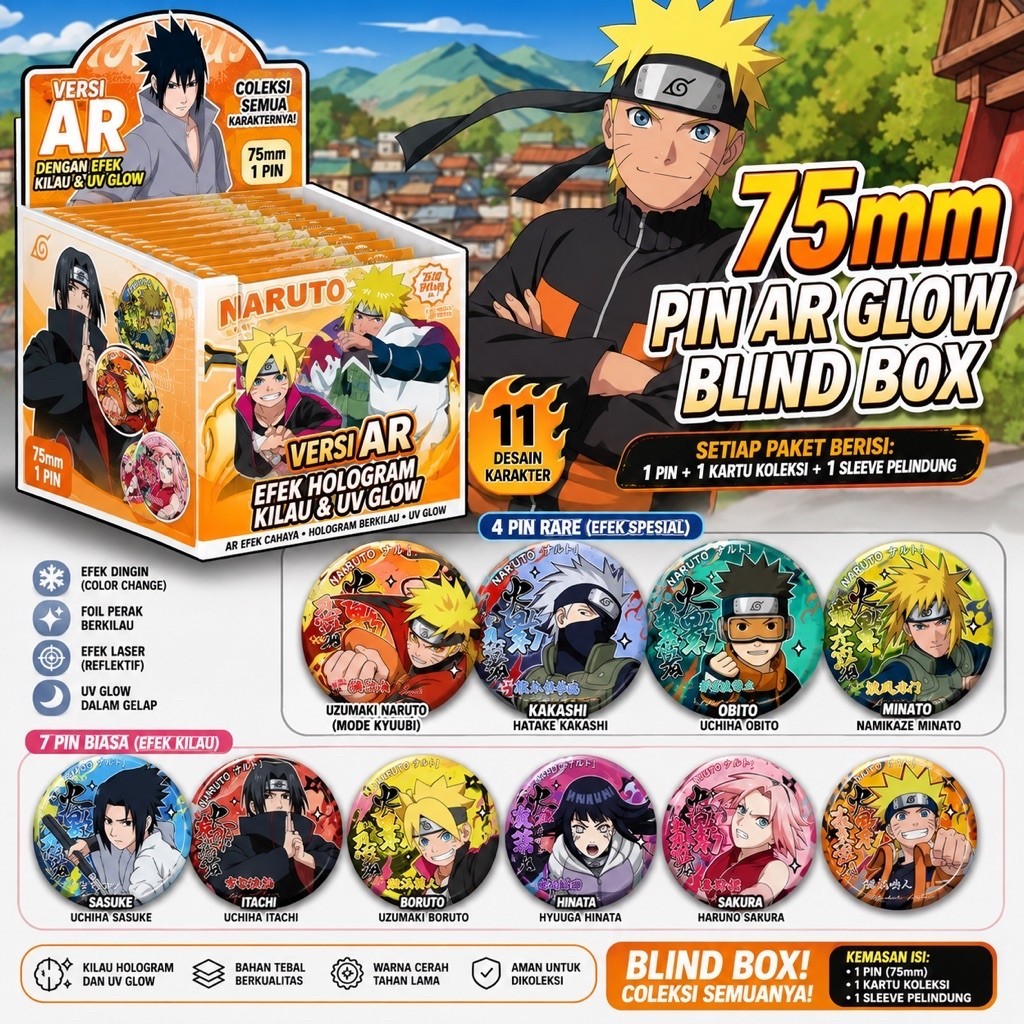 KIKO TOYS | Naruto 75mm Badge Blind Box Original – Minato Sakura Sasuke Hinata Boruto Anime Pin Bros