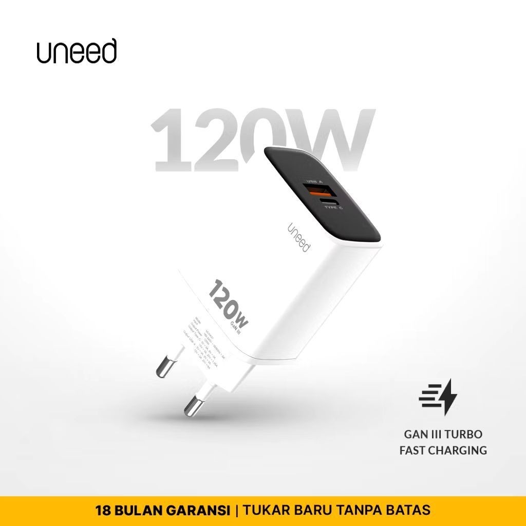 UNEED GaN 3 Charger 120W Super VOOC HyperCharge 2 Port PD 3.0 QC 3.0 PPS Fast Charging – UCH437