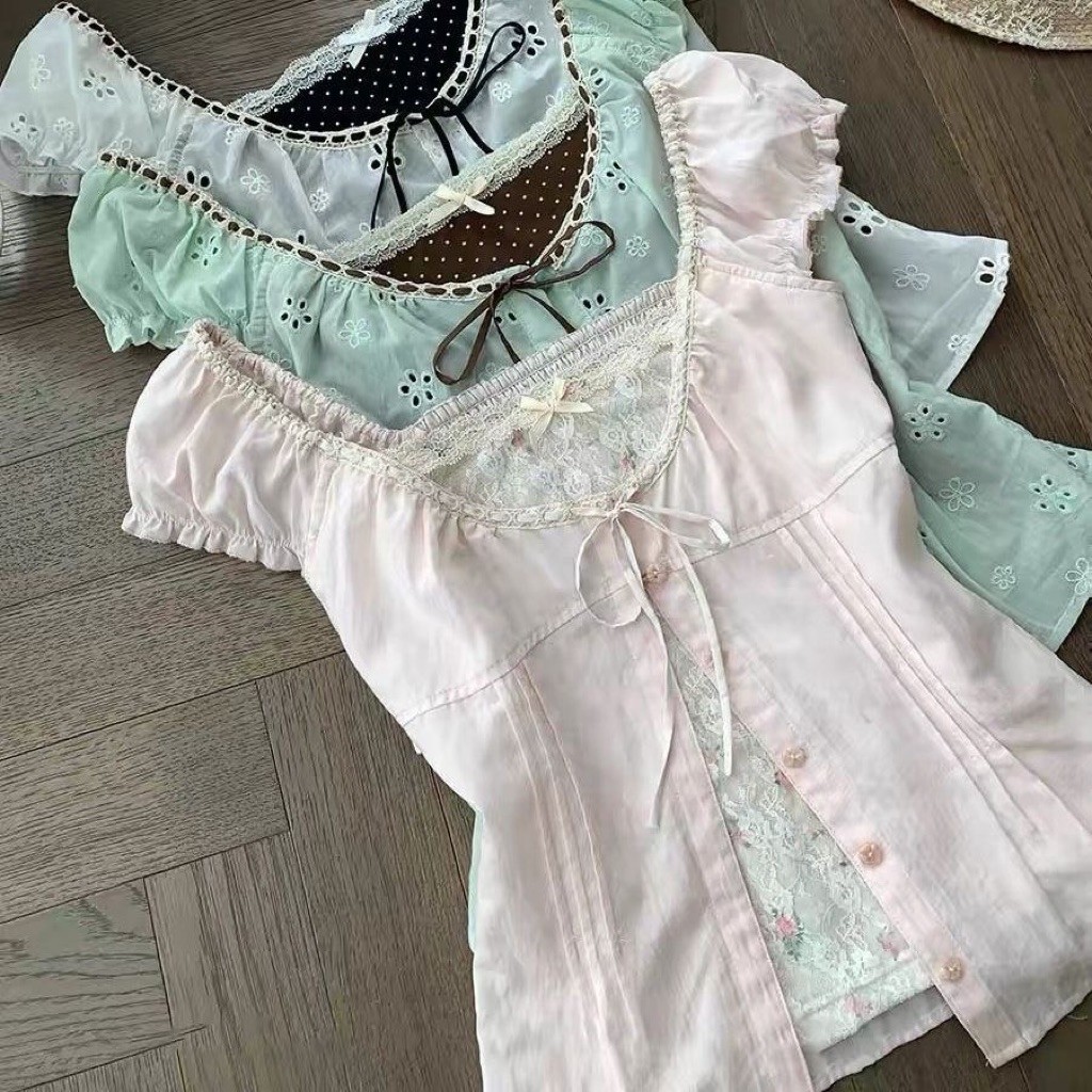 Wear Soona - Hanami Top / Coquette / Babydoll top / Pink top / Ribbon / Milkmaid | Lace top